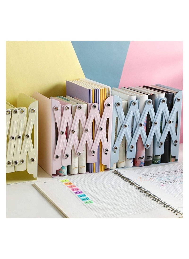 Y&D - Adjustable Bookend Retractable Book Support Stand Telescopic Metal BookshelfBinder Organizer for Desk Expandable Ends to Hold Books Bookends Shelves Office, White - Image 1