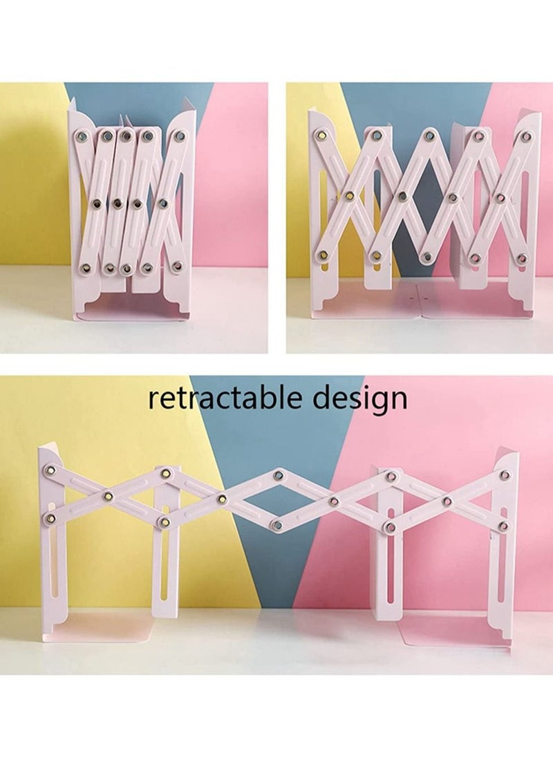 Y&D - Adjustable Bookend Retractable Book Support Stand Telescopic Metal BookshelfBinder Organizer for Desk Expandable Ends to Hold Books Bookends Shelves Office, White - Image 1
