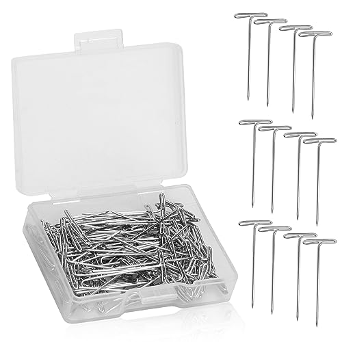 QMNNMA T Pins, 100 Pack 1 inch T Shape Sewing Pins for Blocking Knitting, Wig Pins Stainless Steel Push Pin Kit with Clear Box for Mannequin Head, Sewing, Crocheting and Modelling - Image 1