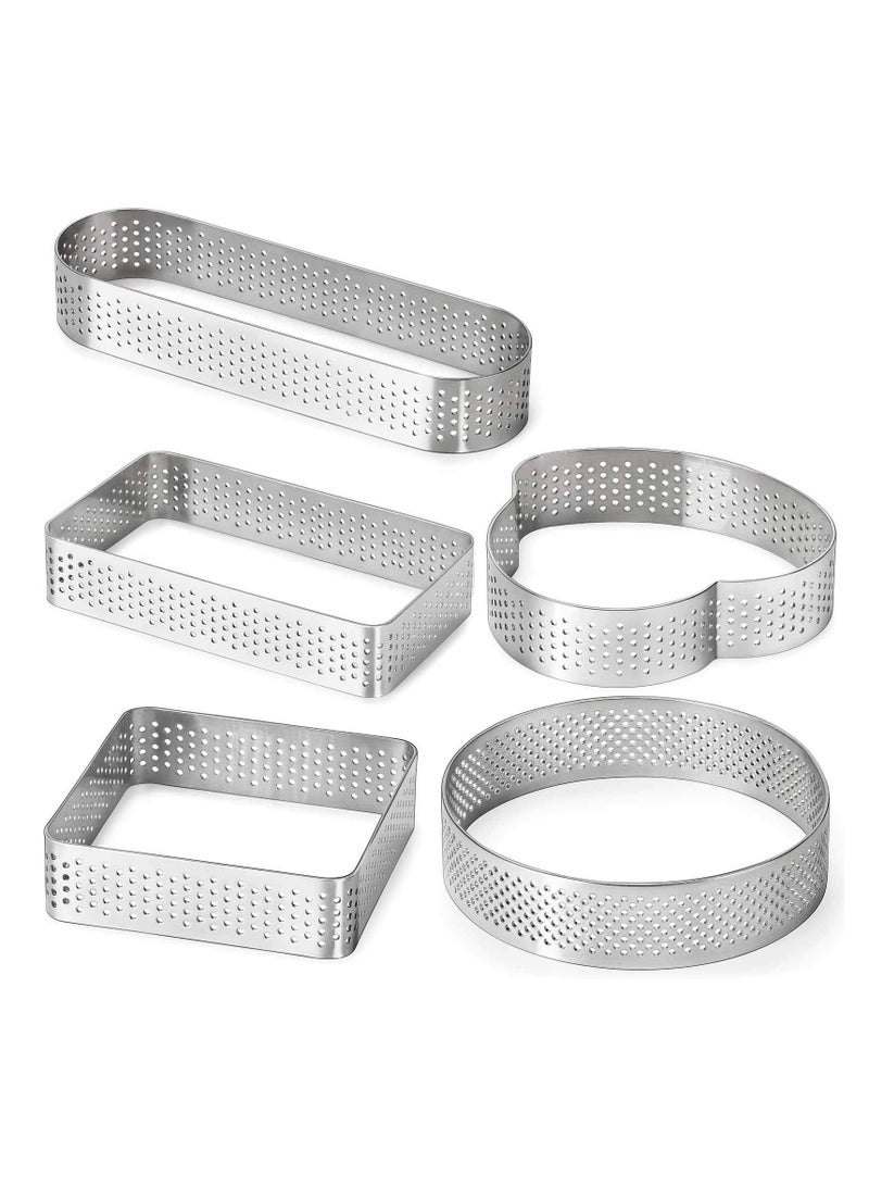 SYOSI Tart Ring For Baking 5Shape Stainless Steel Perforated Tart Ring Pastry Ring Mold For French Tarte  - Image 1