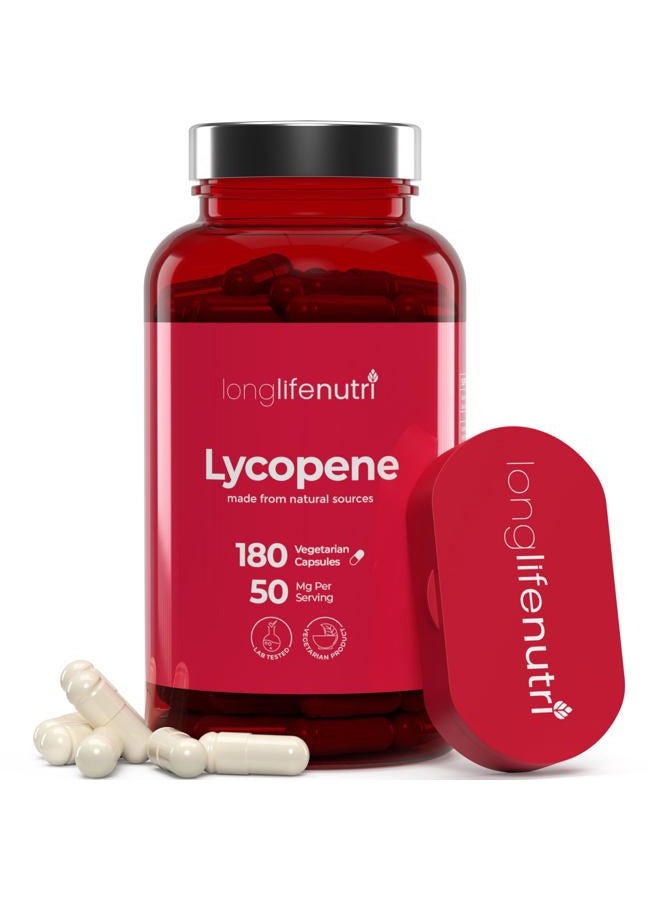 LongLifeNutri Lycopene 50mg 180 Vegetarian Capsules | Supplement Health | Natural Tomato Extract Non-GMO | Pure Powder - Image 1