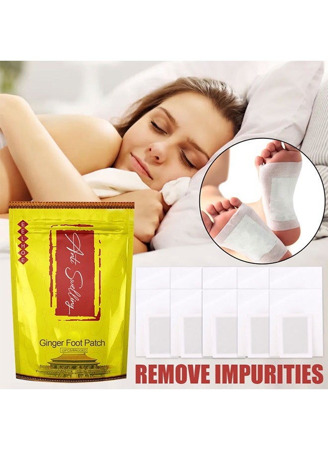 EELHOE Ginger Foot Patch, 10Pcs Ginger Tongluo Foot Patches, Tongluo Ginger Foot Patch for Sleep Health, Menshu, Activating Collaterals and Anti-swelling Foot Patch  - Image 1