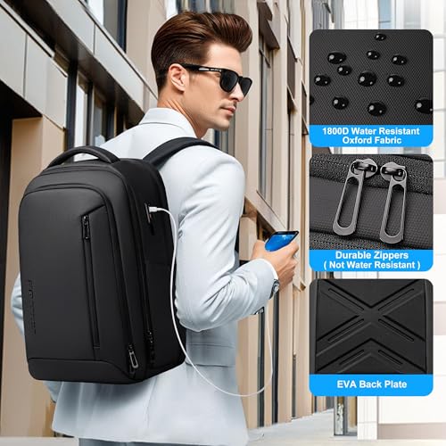 Fenree.geer Business Travel Backpack for Men, Expandable Water Resistant 17 Inch Laptop Backpack with USB Port, Black Computer Backpack for College/Work - Image 4