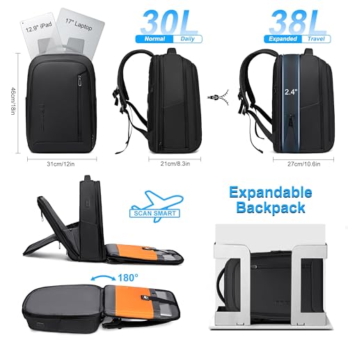 Fenree.geer Business Travel Backpack for Men, Expandable Water Resistant 17 Inch Laptop Backpack with USB Port, Black Computer Backpack for College/Work - Image 3