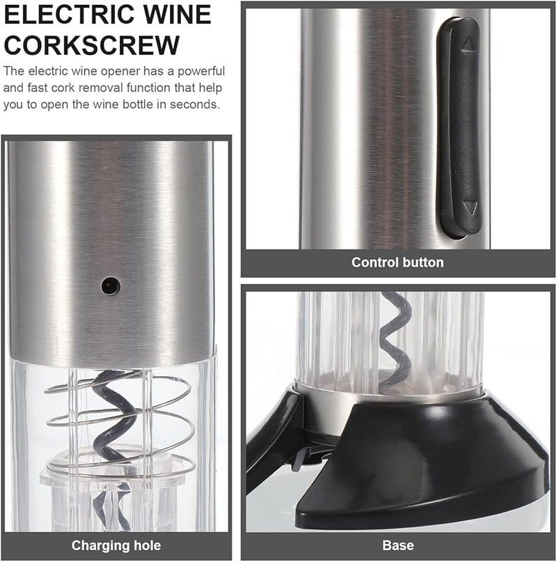 Rechargeable Electric Wine Opener Automatic Corkscrew with Vacuum Stopper and Foil Cutter Stainless Steel USB Charging - Image 3