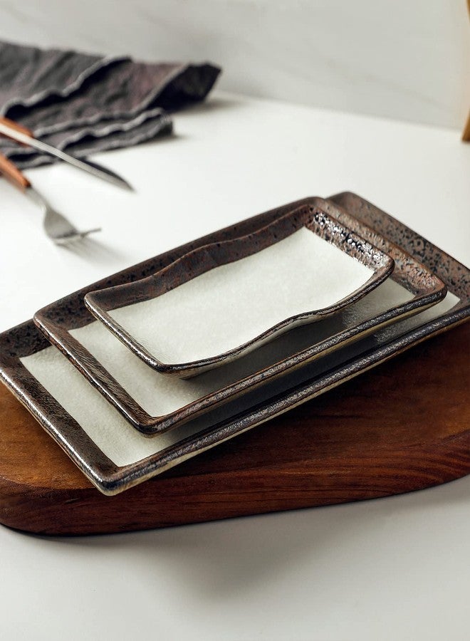 Stone Lain Lucy Porcelain 3-Piece Rectangle Serving Plate Set, Beige - Image 3