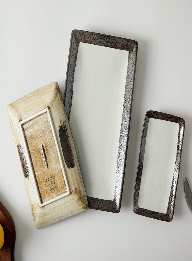 Stone Lain Lucy Porcelain 3-Piece Rectangle Serving Plate Set, Beige - Image 2