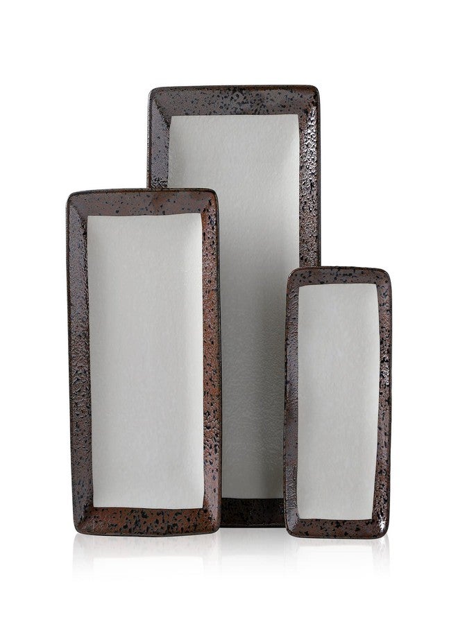 Stone Lain Lucy Porcelain 3-Piece Rectangle Serving Plate Set, Beige - Image 1