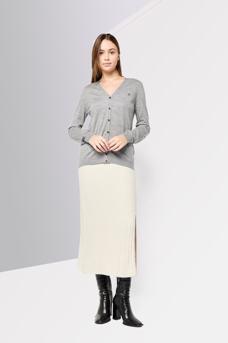Harmont  Blaine Sport Women V-Neck Embroidered Logo Cardigan, Grey  - Image 2