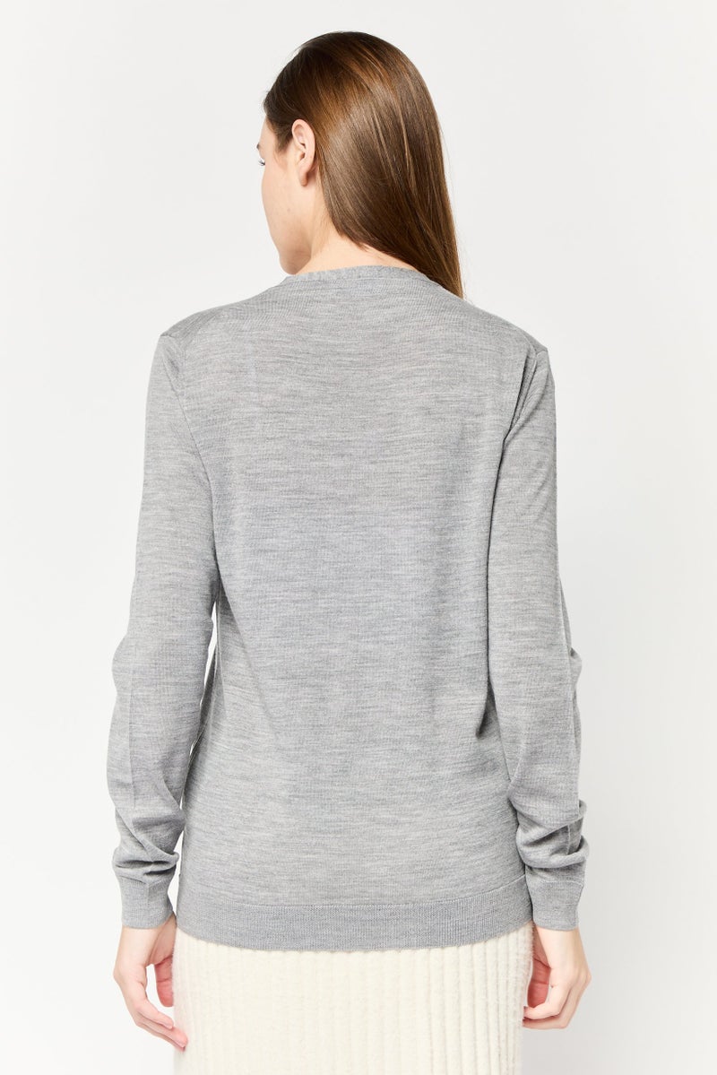 Harmont  Blaine Sport Women V-Neck Embroidered Logo Cardigan, Grey  - Image 4