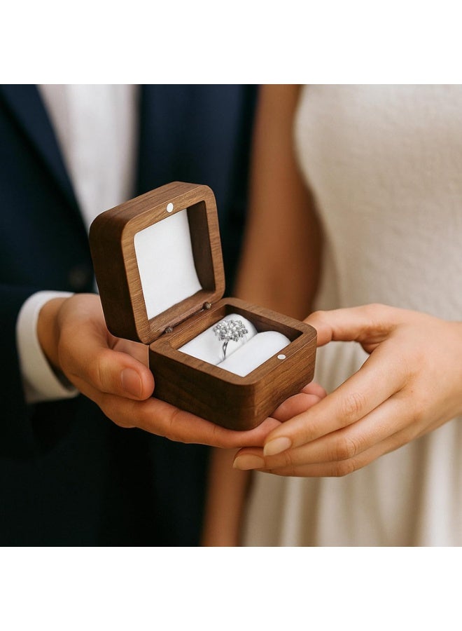 Relex Engagement Ring Box Wooden Ring Box With Velvet Jewelry Display Gift Box Earrings Coin Storage Box for Proposal Engagement Wedding Anniversary - Image 4