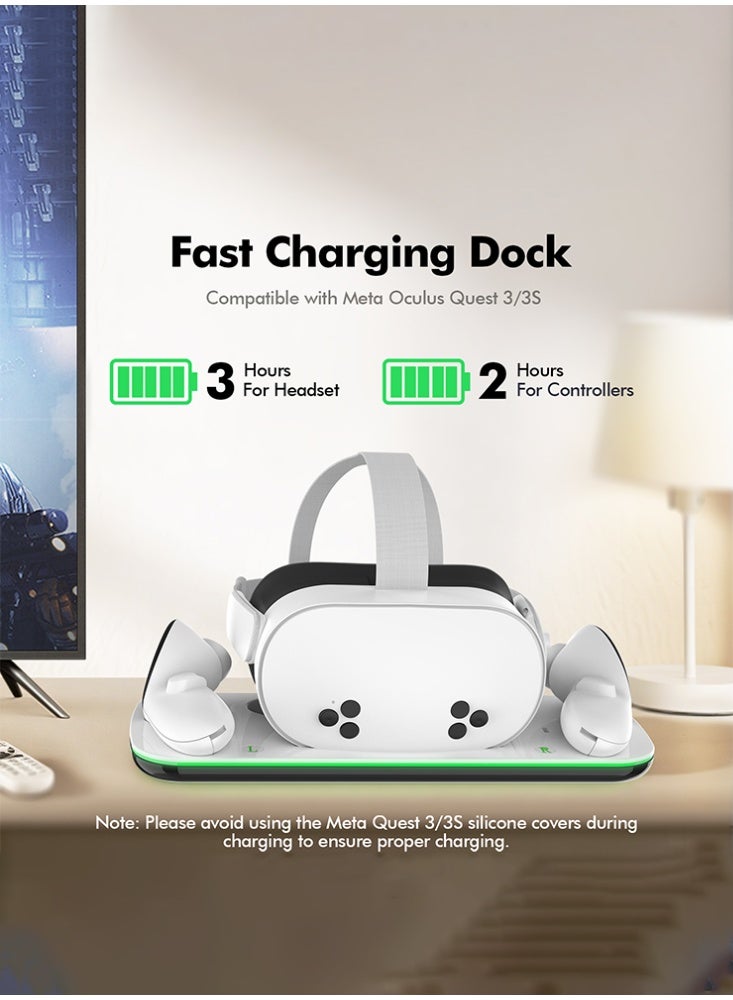 DOBE Charging Dock Compatible with Meta Oculus Quest 3/3S, VR Headset Controller Accessories, Charging Station with Closable LED Indicator, Magnetic Charging, Fast Charging, 2 Rechargeable 1850mA Batteries - Image 3