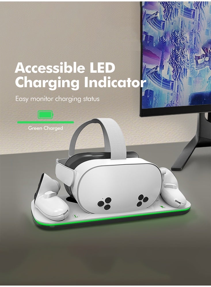 DOBE Charging Dock Compatible with Meta Oculus Quest 3/3S, VR Headset Controller Accessories, Charging Station with Closable LED Indicator, Magnetic Charging, Fast Charging, 2 Rechargeable 1850mA Batteries - Image 2