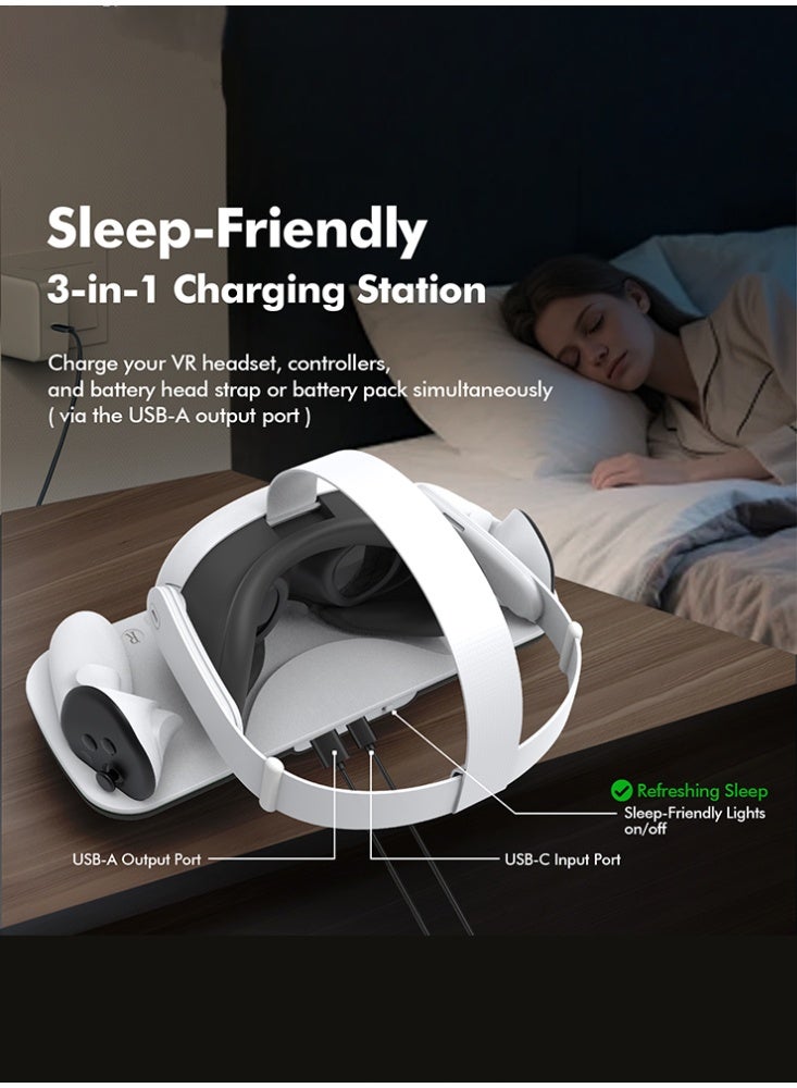 DOBE Charging Dock Compatible with Meta Oculus Quest 3/3S, VR Headset Controller Accessories, Charging Station with Closable LED Indicator, Magnetic Charging, Fast Charging, 2 Rechargeable 1850mA Batteries - Image 4