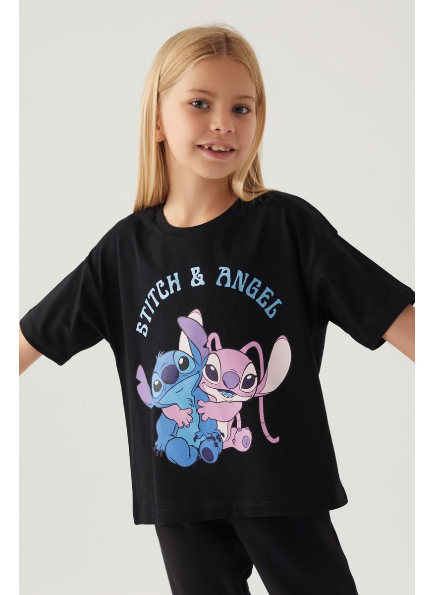 STITCH - تي شيرت بنات آنيجل الأسود - Image 1