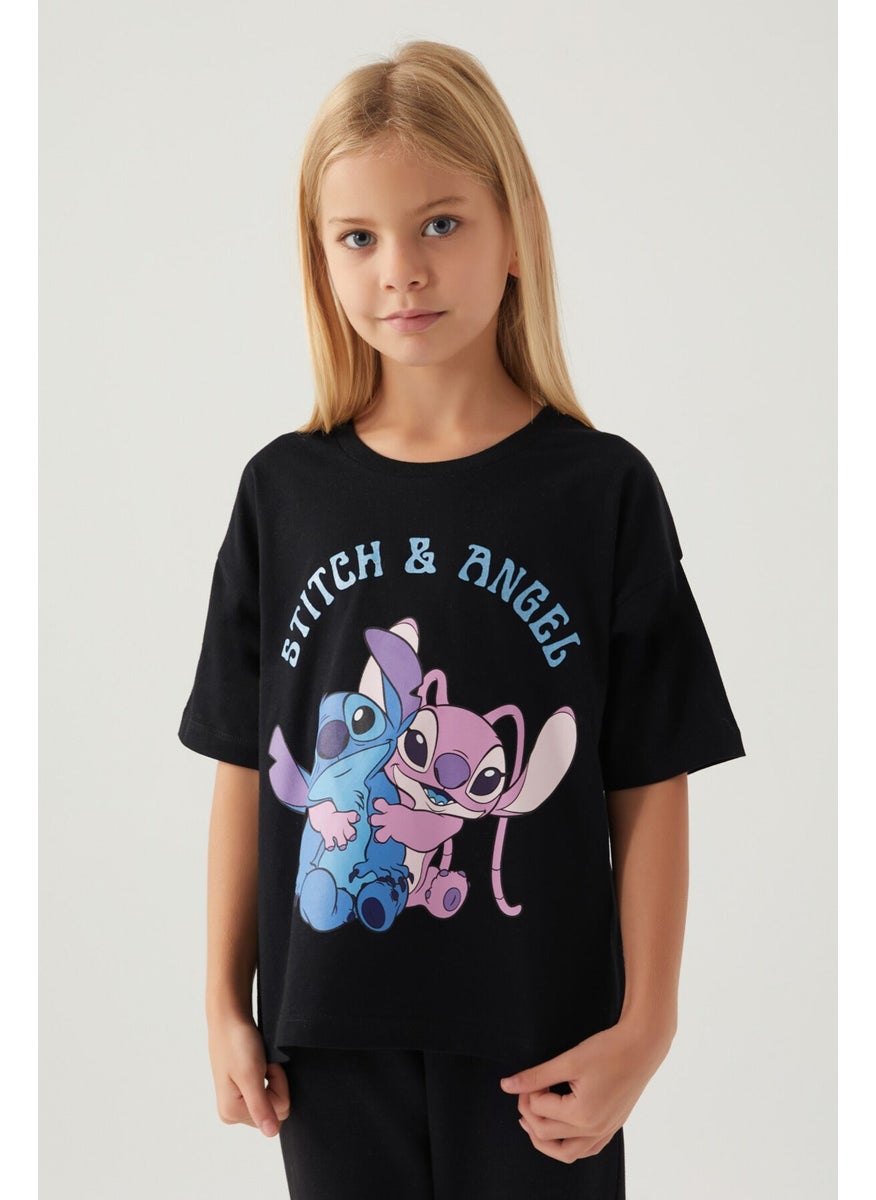 STITCH - تي شيرت بنات آنيجل الأسود - Image 1