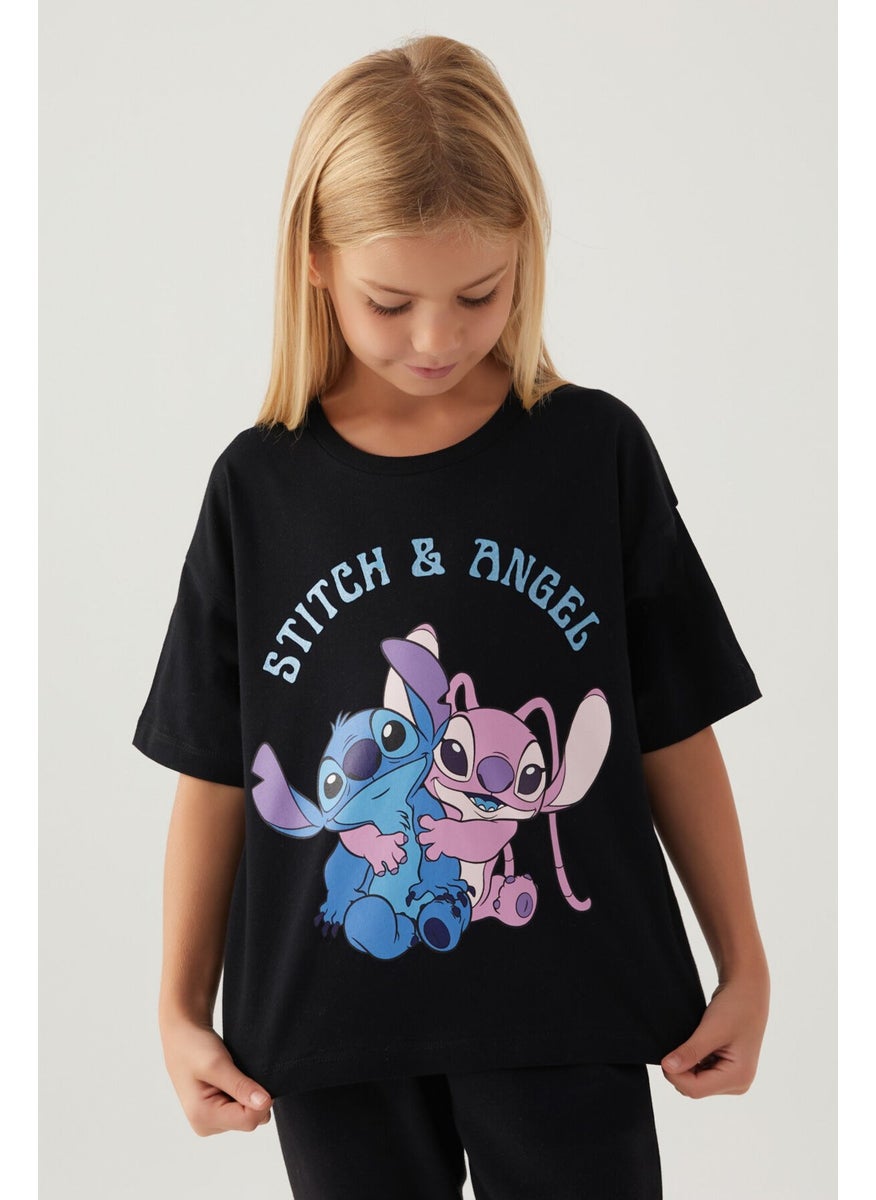 STITCH - تي شيرت بنات آنيجل الأسود - Image 1