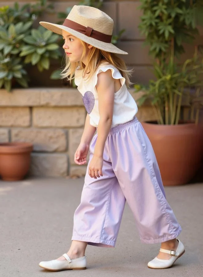 Take Two Girls Purple Heart Print Top and Trousers Set