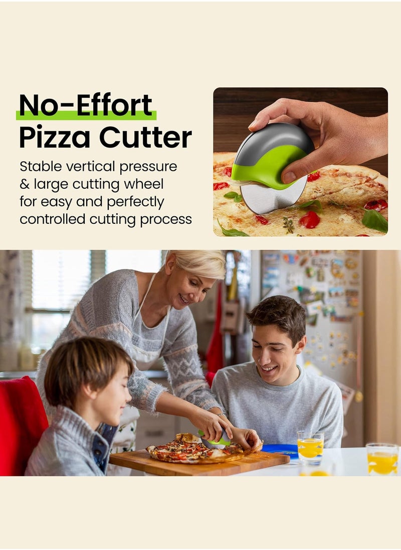LENND Pizza Cutter Wheel with Protective Blade Cover, Ergonomic Pizza Slicer (Green)  - Image 2