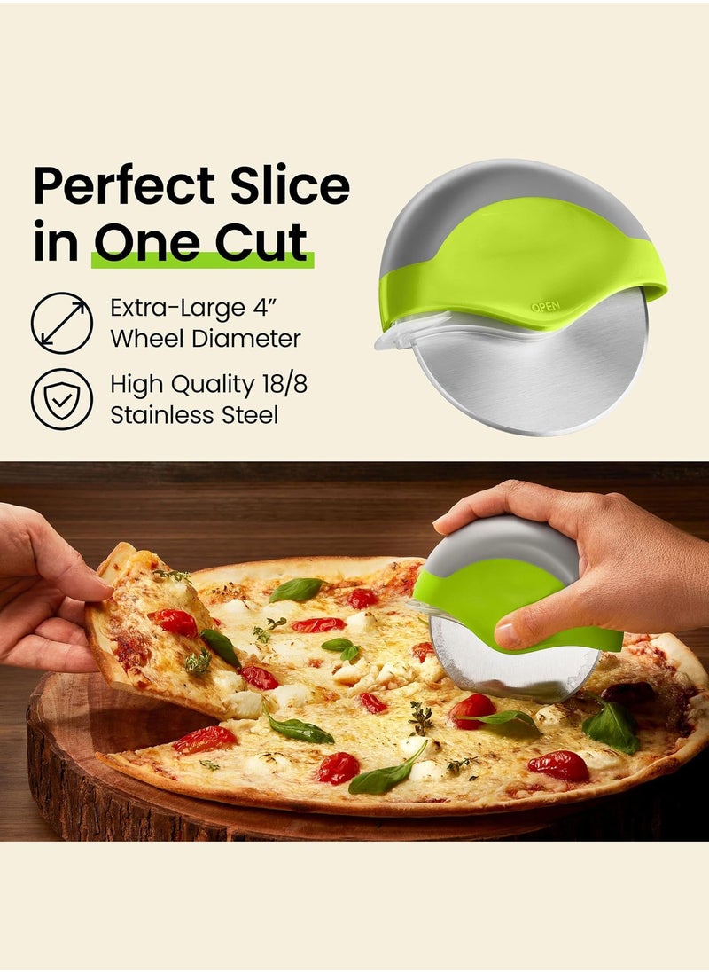 LENND Pizza Cutter Wheel with Protective Blade Cover, Ergonomic Pizza Slicer (Green)  - Image 3