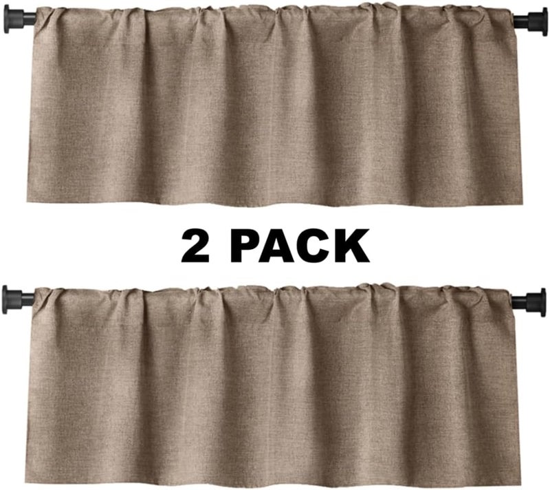 WOSIBO 2 Pack Burlap Window Valances Farmhouse Design Window Treatment Lined Decor Curtains Rod Pocket Valances for Kitchen/Living Room 16" x 56" (Brown) - Image 2