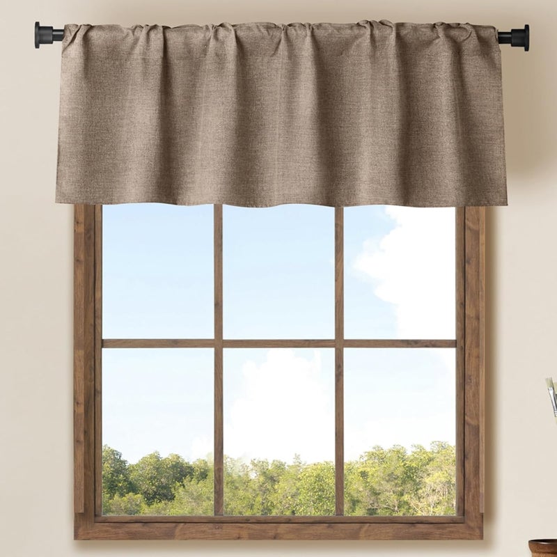 WOSIBO 2 Pack Burlap Window Valances Farmhouse Design Window Treatment Lined Decor Curtains Rod Pocket Valances for Kitchen/Living Room 16" x 56" (Brown) - Image 1