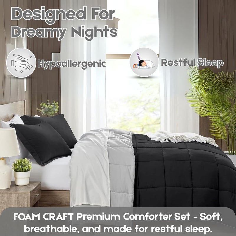 FOAM CRAFT 3 Piece Bed Comforter Set - Black/Grey, Full Size (200 x 200cm) - Image 3