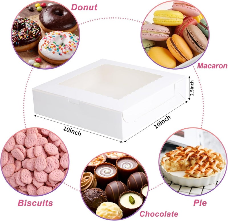 Yeplan 10 Pcs Pie Boxes,10x10x2.5 inches Bakery Boxes with Window,Cookie Boxes for Pie,Donuts,Chocolate,Dessert,Pastry,Muffins - Image 2