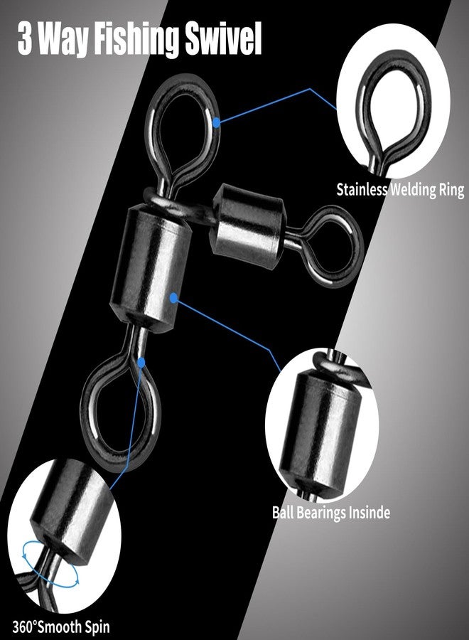 FishTrip 3 Way Swivel Fishing Tackle - 50pcs Black T-Turn Three Way Swivels Heavy Duty Saltwater for Catfish Rigs(12 * 14#) - Image 2