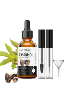 Lanthome Organic Castor Oil Cold Pressed Certified (1.7 Floz with Eyelash Kit), Black Castor Oil for Eyelashes, Eyebrows & Skin Moisturizer, Hair Growth Oil Hexane Free
