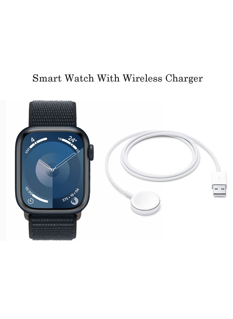 Telzeal - Telzeal S9 2.2 Inch Full Screen AMOLED Display Smart Watch With 3 Pair Strap and Wireless Charger For Ladies and Gents Black - Image 1