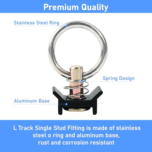 lukar 12 Pack L Track Tie Down O Ring L Track Accessories Black L Track Single Stud Fitting with Round Ring, 4000LBS Capacity - Image 2