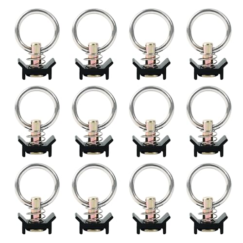 lukar 12 Pack L Track Tie Down O Ring L Track Accessories Black L Track Single Stud Fitting with Round Ring, 4000LBS Capacity - Image 1