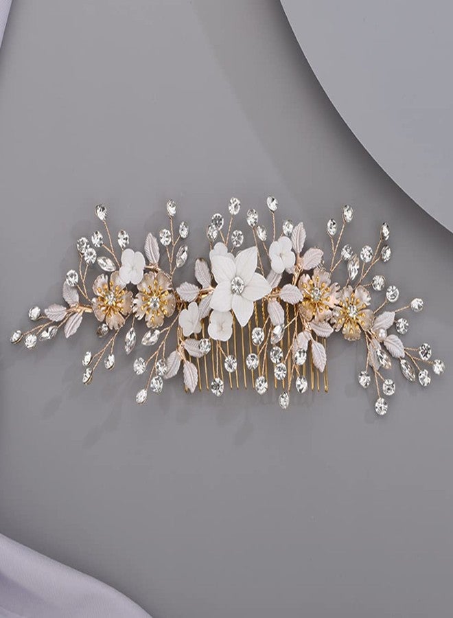 BERYUAN White Floral Hair Comb, Gold, Vintage Hair Piece for Bride Bridesmaid, Handmade Item, Fashion Jewelry Hair Combs, Delicate Wedding Jewelry - Image 1