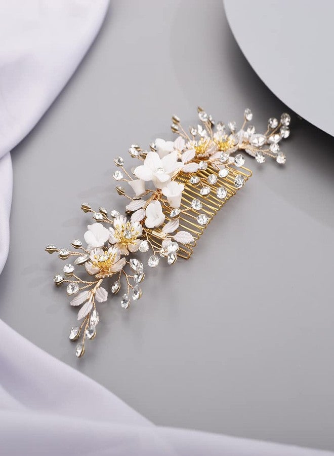 BERYUAN White Floral Hair Comb, Gold, Vintage Hair Piece for Bride Bridesmaid, Handmade Item, Fashion Jewelry Hair Combs, Delicate Wedding Jewelry - Image 4