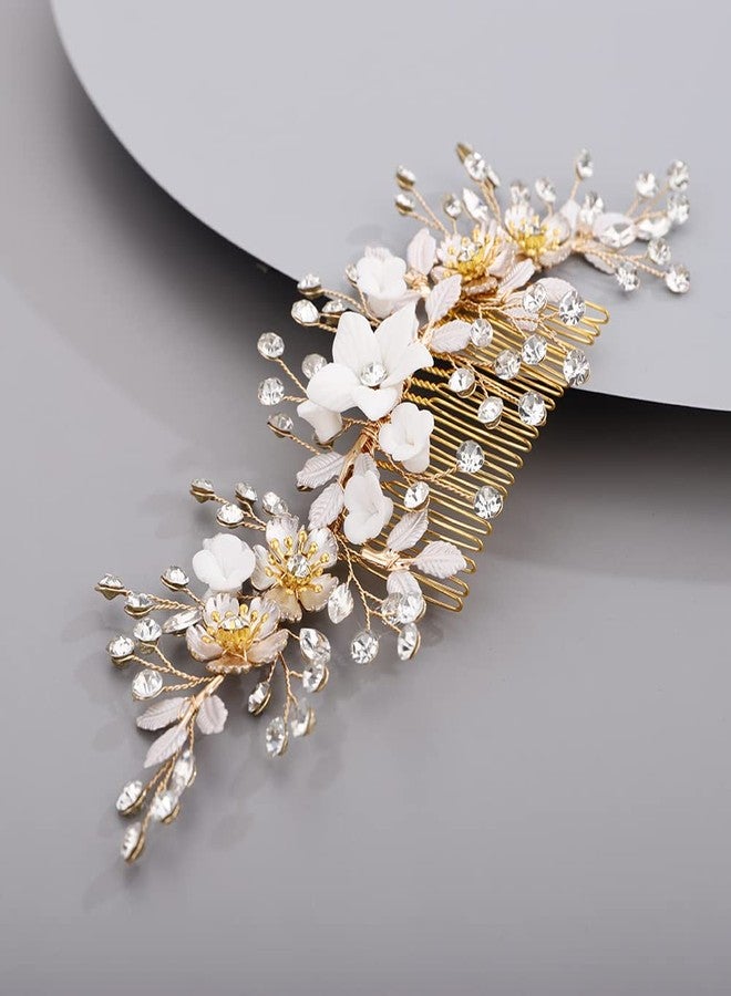 BERYUAN White Floral Hair Comb, Gold, Vintage Hair Piece for Bride Bridesmaid, Handmade Item, Fashion Jewelry Hair Combs, Delicate Wedding Jewelry - Image 3