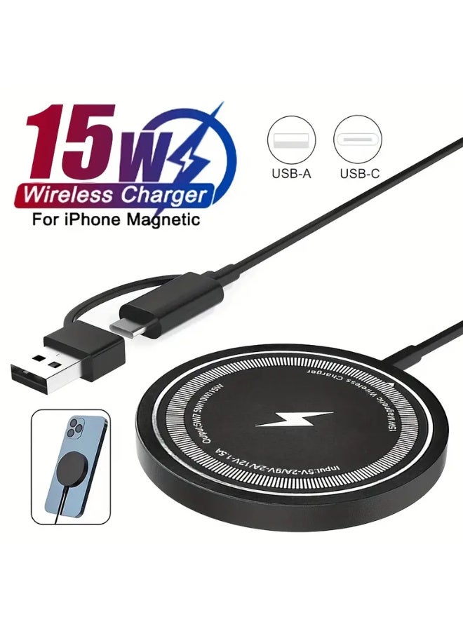Arabash 15W Magnetic Wireless Charger for iPhone 16/16 Pro/16 Plus/15/15 Pro/14/13/12 Series - Strong magnetic attraction, stable and easy to use, compact design suitable for travel and home, perfect holiday gift, wireless charging pad, elegant cylindrical design, secure phone grip - Image 2
