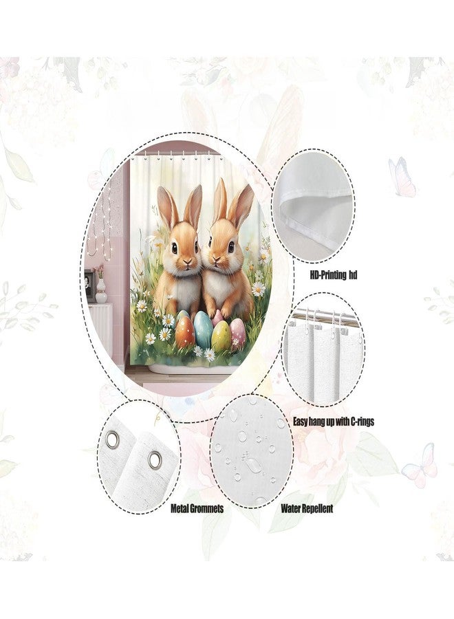 Wathon Easter Shower Curtain Happy Easter Cute Bunny Bathroom Decor Set with Daisy Floral, Cloth Fabric Bathroom Decor Set with Hooks Spring Holiday Shower Curtain 70X70in - Image 3
