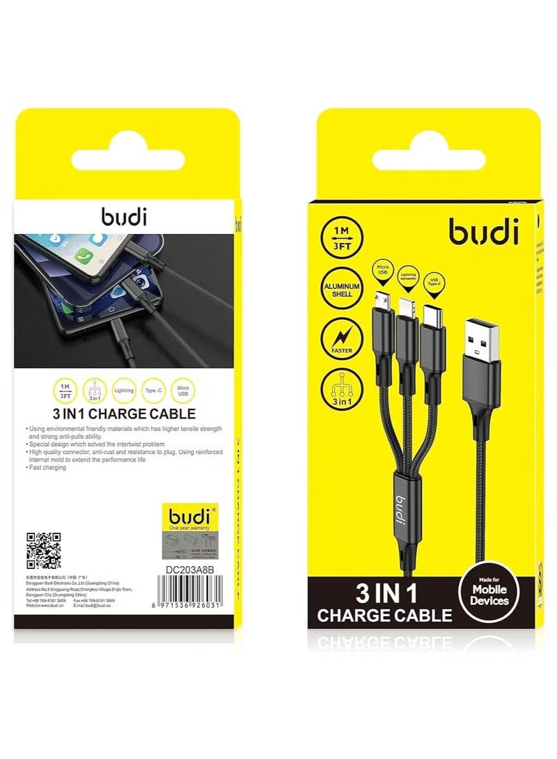 BUDI 3-in-1 Charging Cable | 1 Meter Length | Universal Compatibility