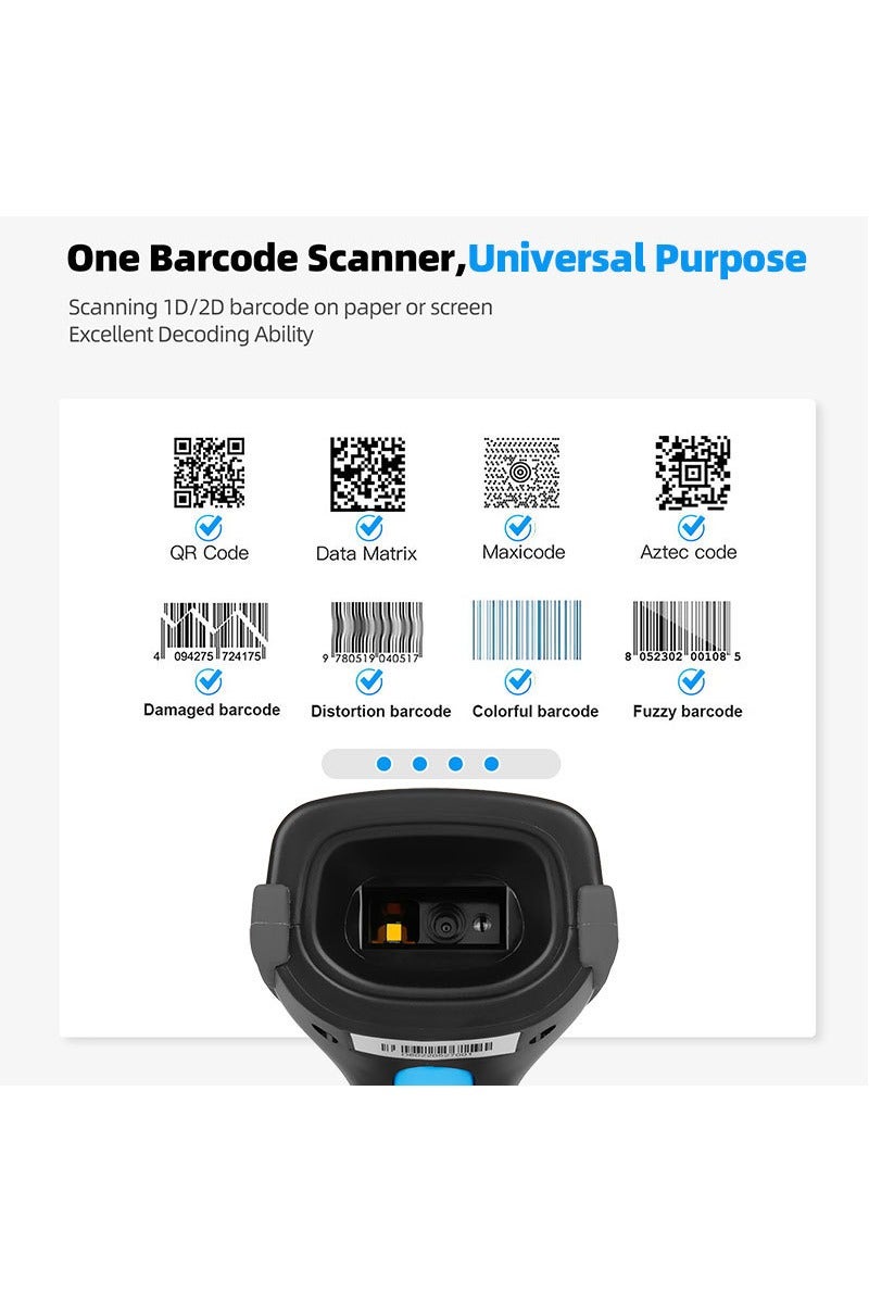 زايويل ماسح باركود بتقنية بلوتوث 2D 1D QR مع قاعدة شحن، قارئ باركود لاسلكي محمول 3 في 1 (2.4 جيجاهرتز لاسلكي + بلوتوث + سلكي)، حماية من الصدمات والسقوط بقوة 2200 مللي أمبير/ساعة، بدون استخدام اليدين، متوافق مع أنظمة Windows Mac وAndroid وiOS - Image 3
