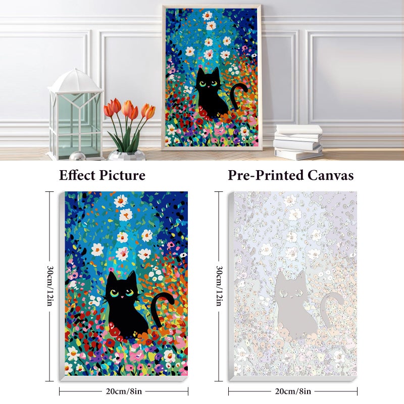 Fountor Paint by Numbers Kit for Adults Beginner & Kids Ages 8-12 with Wooden Frame Easy Acrylic on Canvas 8x12 inch with Paints and Brushes, Paint by Numbers Flowers Cat for Gift Home Wall Decor - Image 2