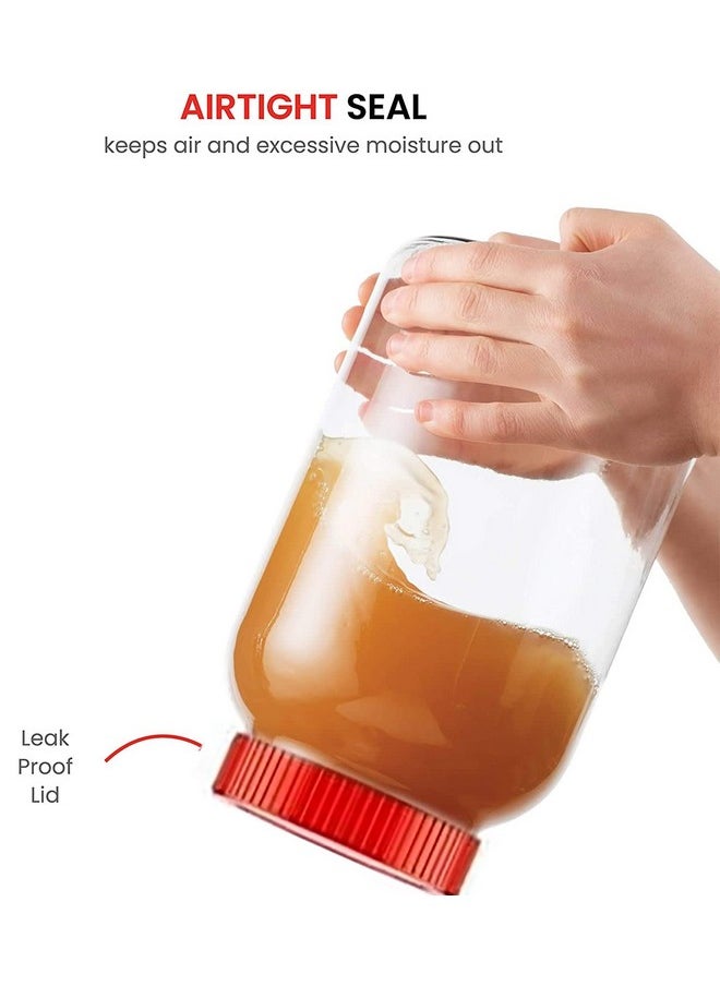 Cloudmart Yera Glass Round Pickle Clear Jars & Containers||for Kitchen Pantry,Snacks, Masala, Honey, Pickles,Cookies,Dry Fruits,and Coffee Beans Storage||Plastic Red Lid (Aahar Jar) (3kg, Set Of 2)  - Image 2