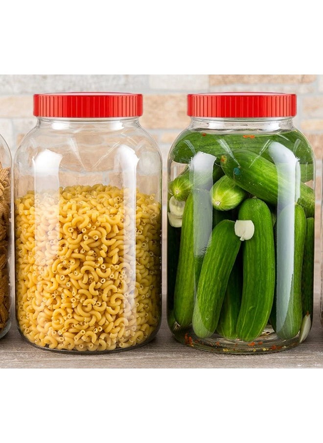 Cloudmart Yera Glass Round Pickle Clear Jars & Containers||for Kitchen Pantry,Snacks, Masala, Honey, Pickles,Cookies,Dry Fruits,and Coffee Beans Storage||Plastic Red Lid (Aahar Jar) (3kg, Set Of 2)  - Image 1
