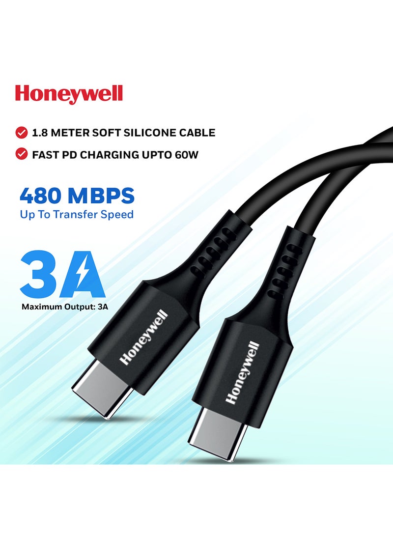 Honeywell Type C To Type C Usb 3.1 Cable 1.8Mtr Compatible With Iphone 15/16 Series Google Pixel Samsung And Oneplus Upto 100W Pd Black Black - Image 1
