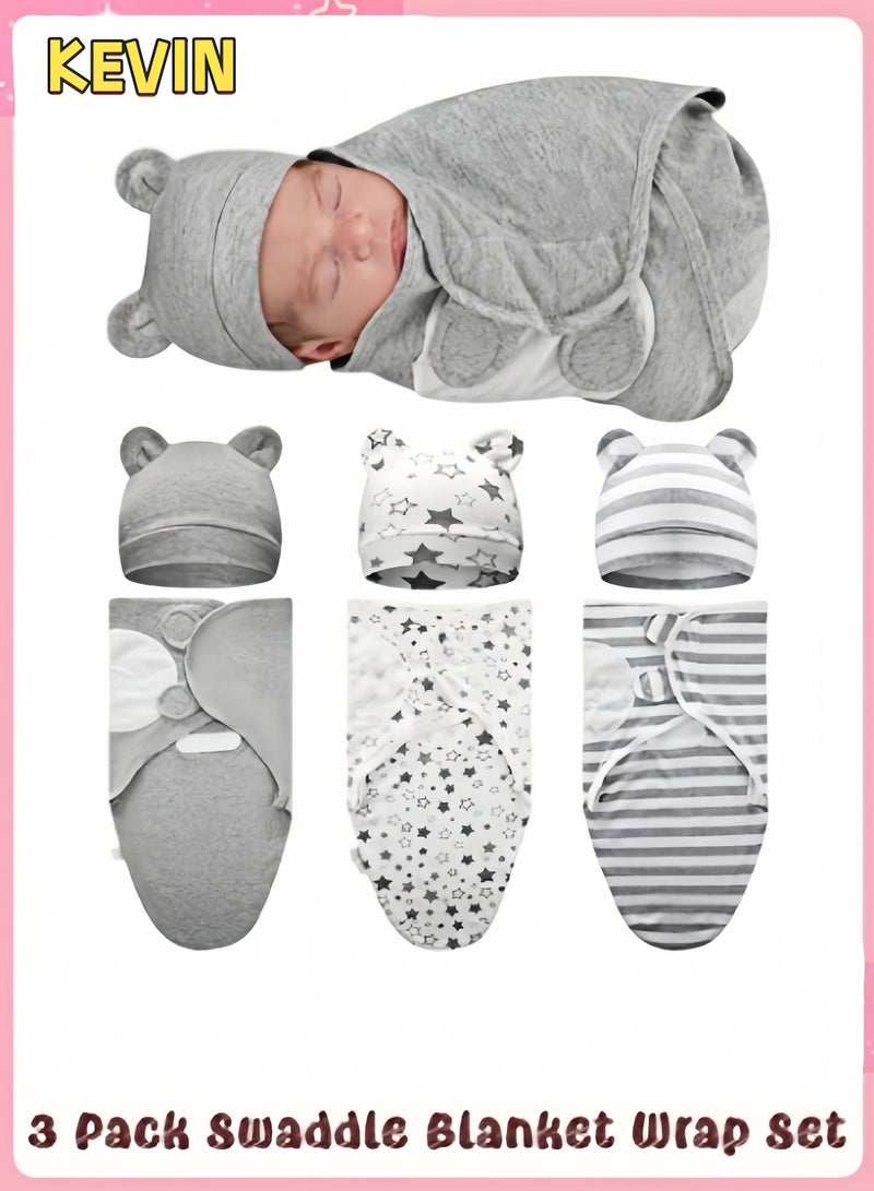 كيفن بطانية قماط للأطفال حديثي الولادة حتى 6 أشهر من مجموعة من 3 قطع أساسية للأطفال حديثي الولادة البنات والأولاد، كيس نوم قابل للتعديل من القطن 100%، بطانيات تقميط فائقة - Image 1