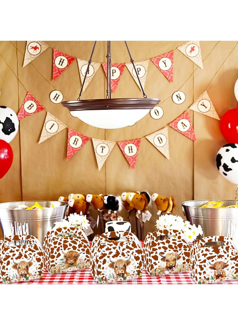 Zikra 24 PCS Highland Cow Party Favors Bags Boxes Supplies for Tea Brown Western Baby Shower Birthday Candy Cookie - Image 4