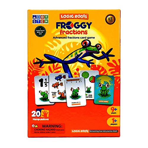 Logic Roots Froggy Fractions Math Games for Fourth Grade and up 24 Fraction Manipulatives 72 Proper Improper and Mixed Fractions Card Stem Toys for 10 Year Olds and Up - Image 1