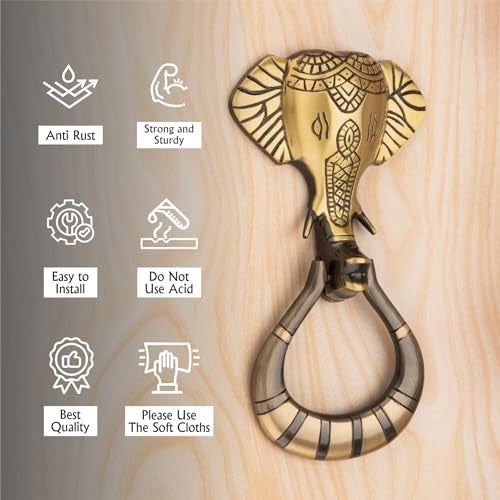 COMPASS Lambodhar Design Brass Home Decor | Door Decor | Door Knocker with Antique Finish | 8.3" | Pack of 1 - Image 4