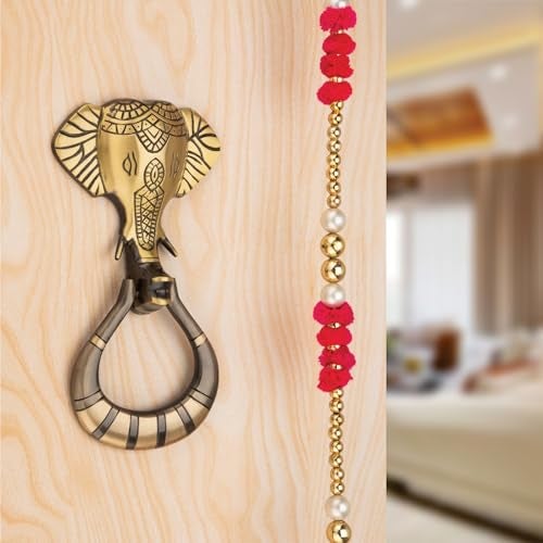COMPASS Lambodhar Design Brass Home Decor | Door Decor | Door Knocker with Antique Finish | 8.3" | Pack of 1 - Image 1