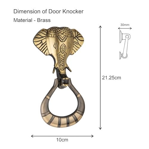 COMPASS Lambodhar Design Brass Home Decor | Door Decor | Door Knocker with Antique Finish | 8.3" | Pack of 1 - Image 2